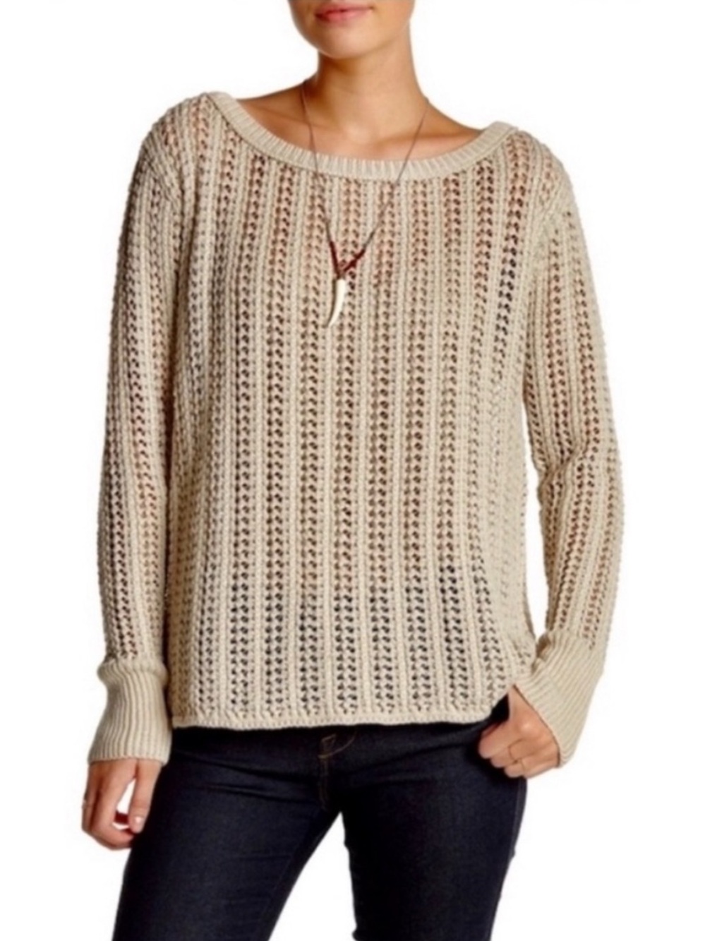 Calypso St Barth Varinka Sweater Women's Open-Knit Crewneck Cream Beach Luxury